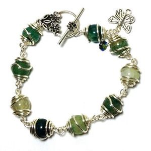 Green agate gemstone Butterfly beaded bracelet